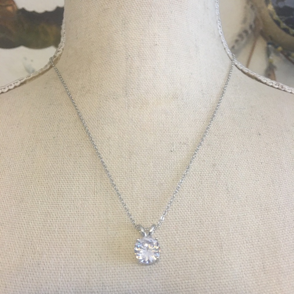 Vintage 80s round CZ silver plated chain necklace